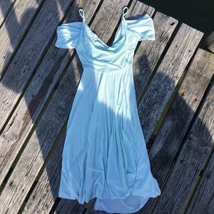 Tall Off shoulder Aqua blue mint sea foam dress length maxi